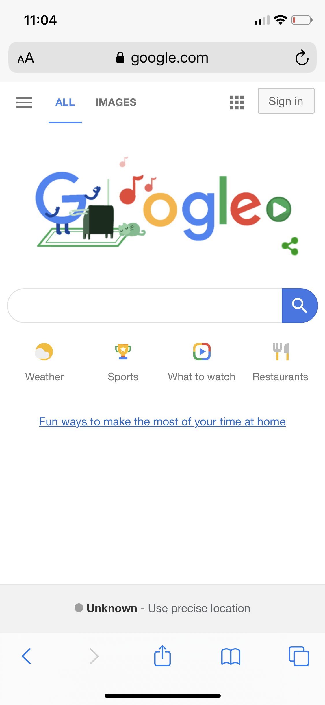 Image of the homepage for Google.