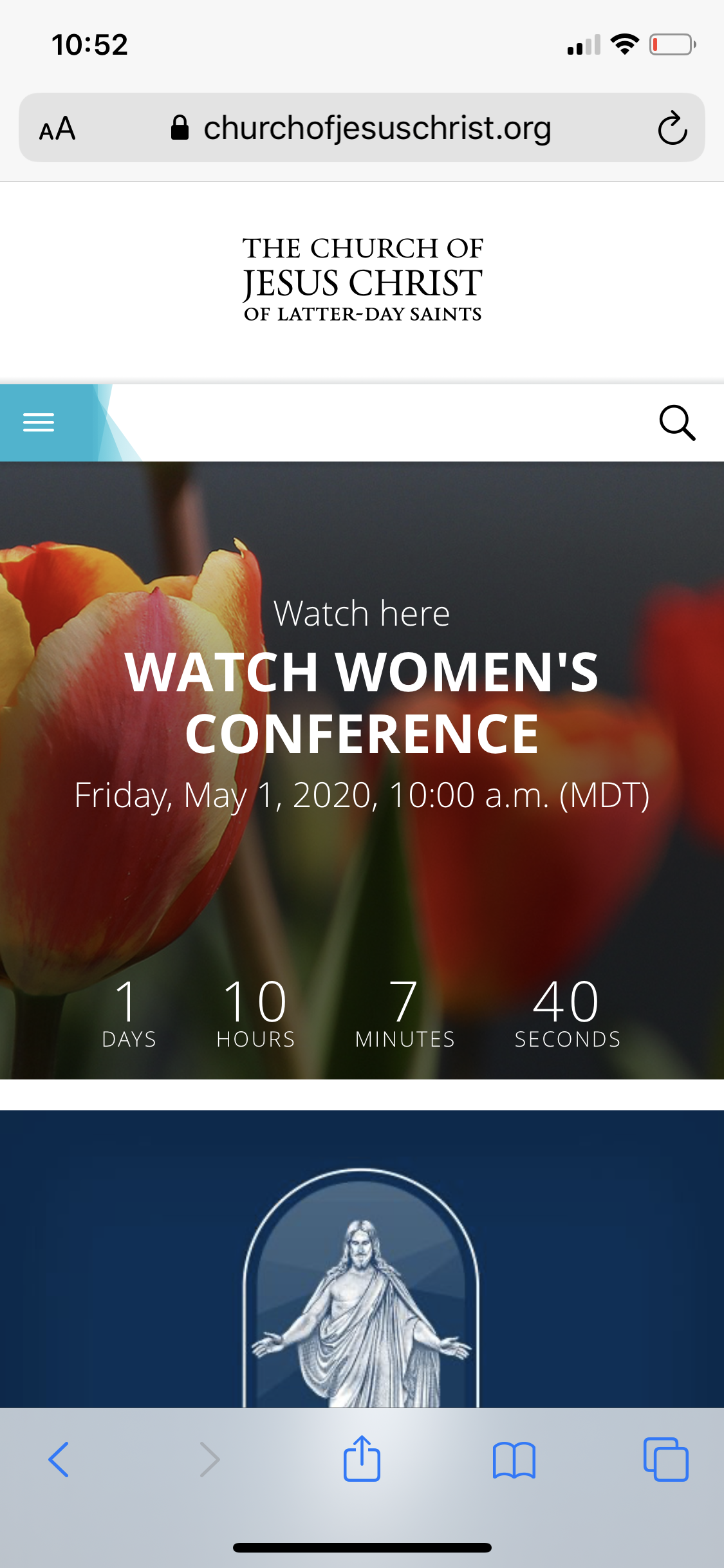 Image of the homepage for The Church of Jesus Christ of Latter-Day Saints website.