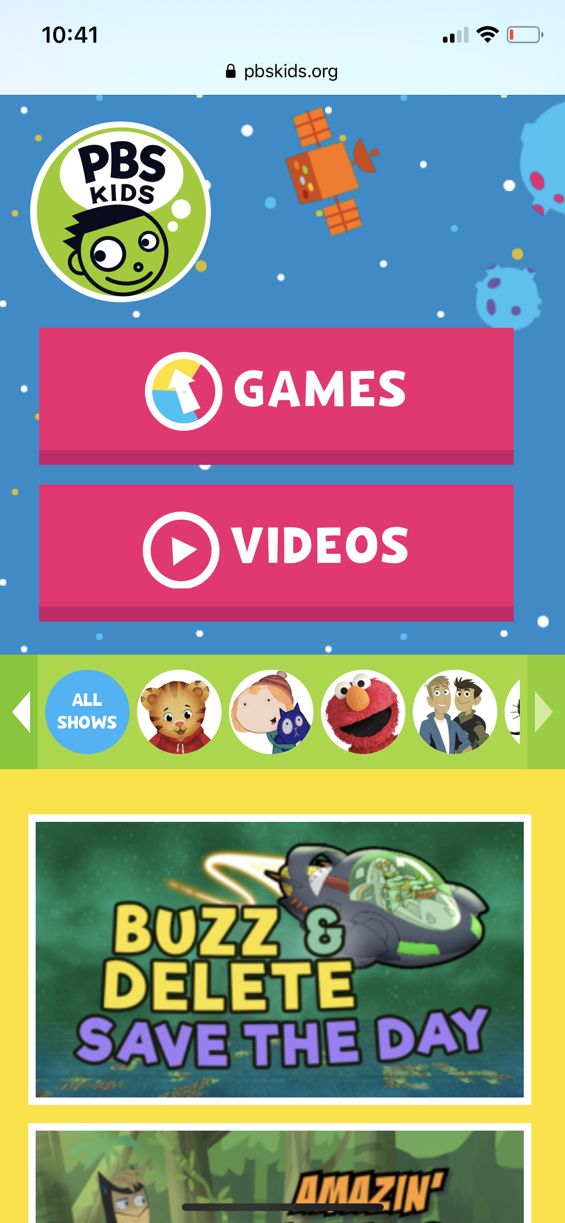 Image of the homepage for PBS Kids.org