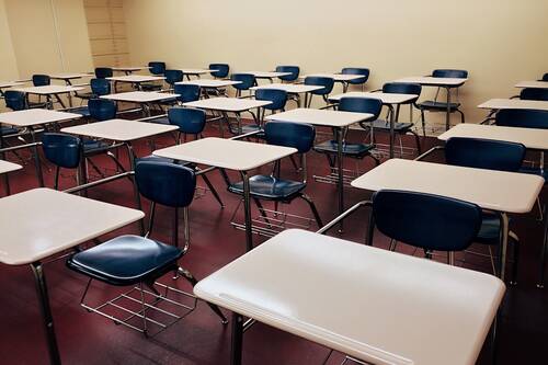 Soda Springs High School empty classroom.